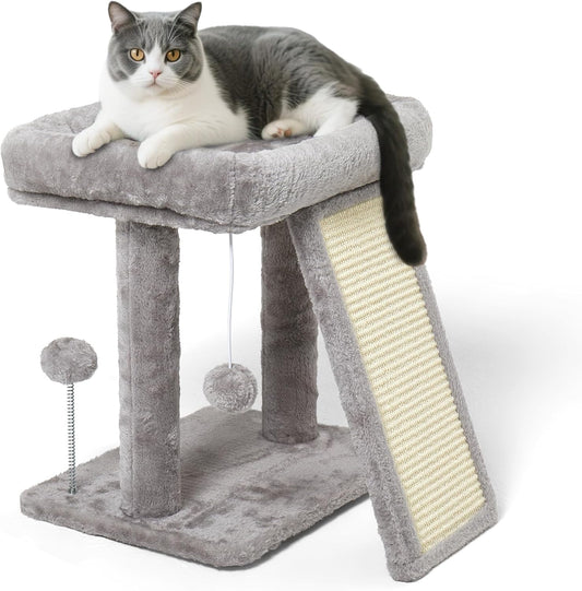 17.7-inch Small Cat Tree Tower with Scratching Post for Indoor Cats,Light Grey