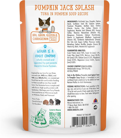 Weruva Cats in The Kitchen, Pumpkin Jack Splash with Tuna in Pumpkin Soup Cat Food, 3oz Pouch (Pack of 12)