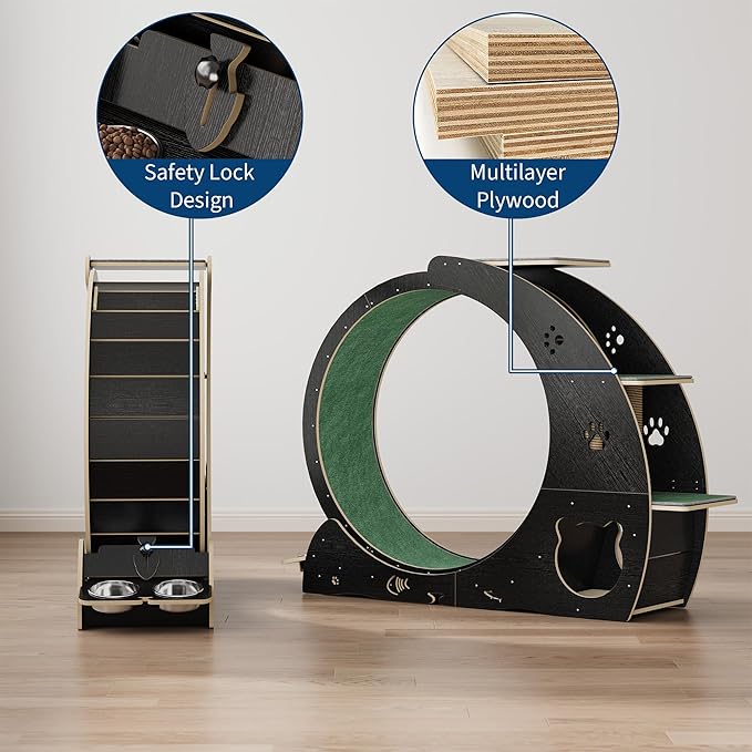 55" Multi-Cat Exercise Wheel with 3-Level Jumper & Scratching Pad - Silent TPE Spinner Activity Center with Rest Area to Prevent Boredom and Obesity in Indoor Cats