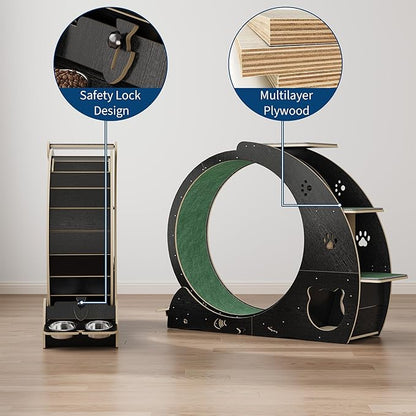 55" Multi-Cat Exercise Wheel with 3-Level Jumper & Scratching Pad - Silent TPE Spinner Activity Center with Rest Area to Prevent Boredom and Obesity in Indoor Cats