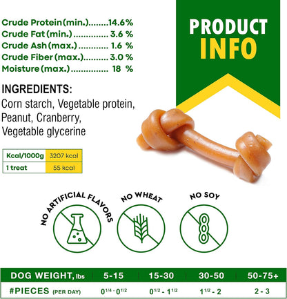 Dog Treats Peanut Butter Bones with Cranberry & Rawhide Free Chew 11 Oz - Pet Natural Mini & Big Snacks Healthy Collagen & Bulk Best Chews for Small & Large Dogs - Made for USA (Peanut Butter)