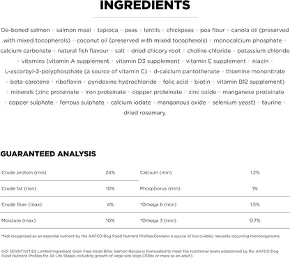 Go! Solutions Sensitivities Limited Ingredients, Grain-Free Dry Dog Food, Small Bites Salmon Recipe for Sensitive Stomach, 22 lb Bag