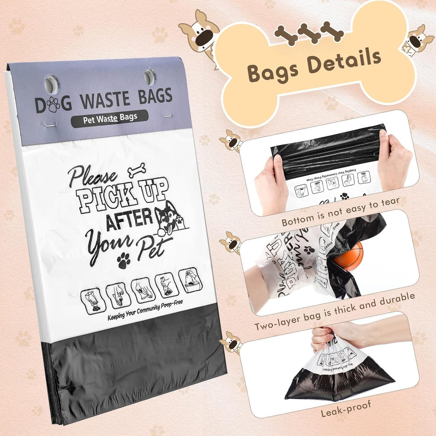 Ireer 500 Pcs Thick Header Dog Waste Bags Bulk Dog Poop Station Refills Pet Waste Bags Thicker Leakproof Disposal No More Warm Yuck Feeling for Home Outdoor Parks Communities Hoas