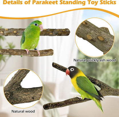kathson 8 PCS Natural Bird Wood Perch Parakeet Standing Toy Sticks Parrot Paw Grinding Branches Cockatiels Cage Chewable Accessories for Conures Macaws Finches