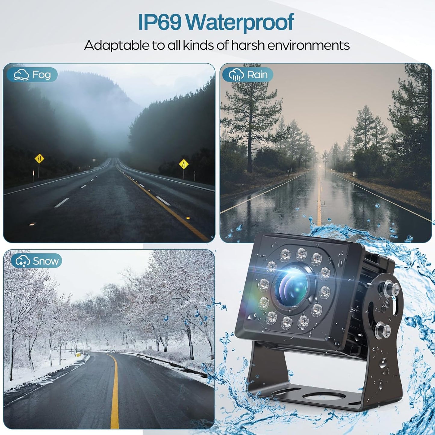 Truck Camera System Kit, Backup Camera with 10” Touch Monitor & 4 Cameras, 1080P IR Night Vision Rear View Camera for Bus, Semi-Truck, Trailer, RV, Camper, Included 64GB Card