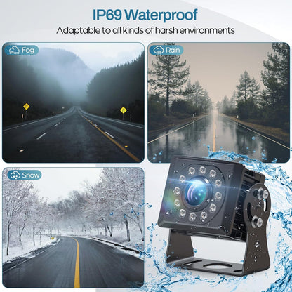 Truck Camera System Kit, Backup Camera with 10” Touch Monitor & 4 Cameras, 1080P IR Night Vision Rear View Camera for Bus, Semi-Truck, Trailer, RV, Camper, Included 64GB Card