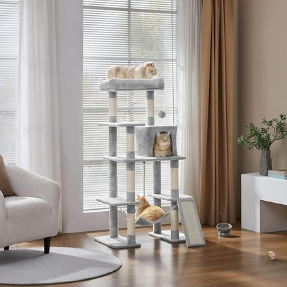Yaheetech Cat Tree Tower 54in, Multi-Level Pet Stand Furniture with Extended Platform Hammock Scratching Posts Condo for Large Cats to Play and Sleep