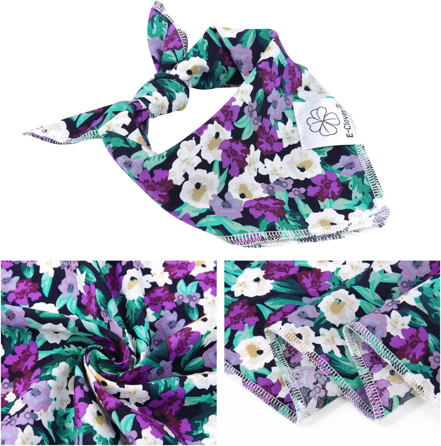 E-Clover Dog Bandanas & Matching Scrunchie Set Dog Bandana Scarf Bibs Washable Kerchief for Small Dogs Puppy & Pet Owner Purple Halloween Accessories