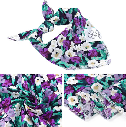 E-Clover Dog Bandanas & Matching Scrunchie Set Dog Bandana Scarf Bibs Washable Kerchief for Small Dogs Puppy & Pet Owner Purple Halloween Accessories