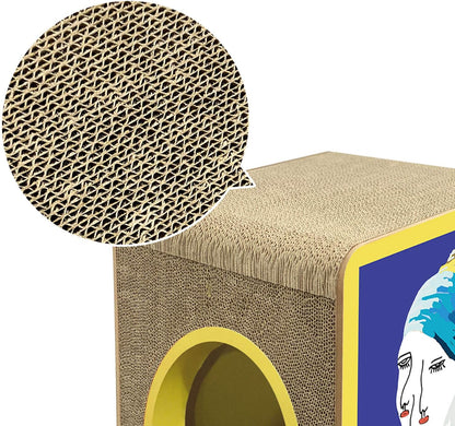 Cat Scratcher Cardboard, Girl with a Pearl Earring Shape Adaptation Spoof Version Cat Scratching House Bed Furniture Protector, Pink