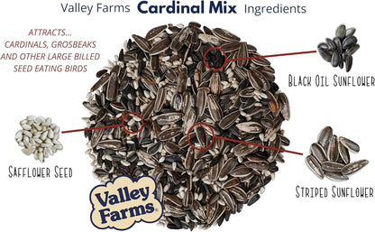 Valley Farms Cardinal Mix (10 LB) Wild Bird Food for Outside Feeders, Cardinal Bird Seed with Black Oil Sunflower Seeds and Safflower Seeds, Attract a Variety of Wild Birds