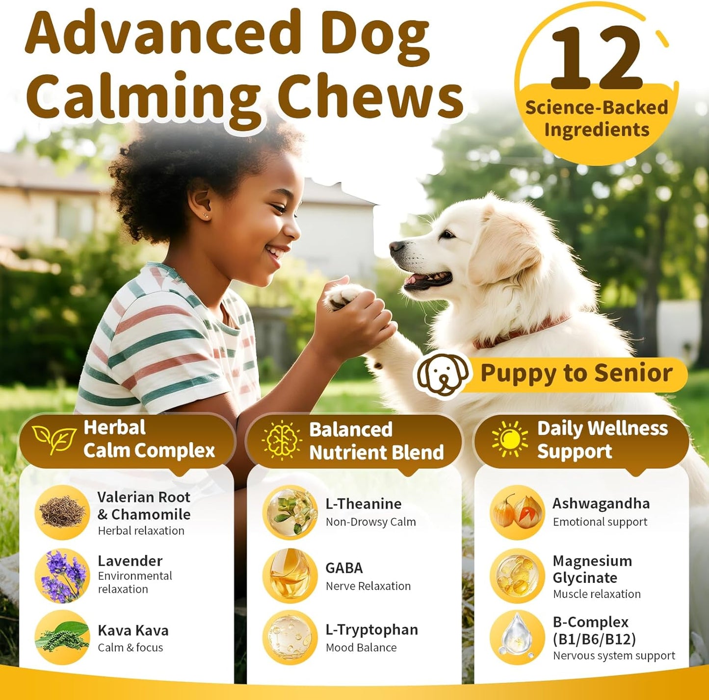 Calming Chews for Dogs – 12-in-1 Dog Calming Treats with Herbal & Vitamins, Relaxation, Focus & Behavior Support for Anxiety, Separation, Barking, Travel, Stress, Upgraded Bacon Flavor, 90 Ct