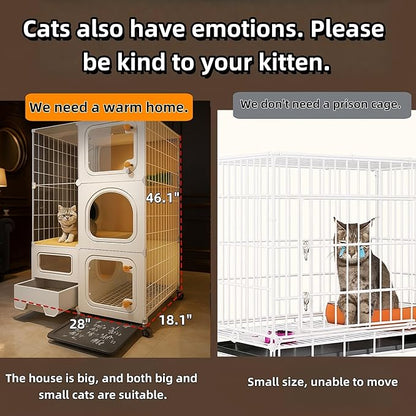 cat cage Indoor with Litter Box, Complimentary Bed, Bowl,Cleaning Three Piece Set,Large cat Enclosure, Cat House with Wheels Outdoor,Small Animal Cage cat Kennel (White, 28″(L) x18.1″(W) x46.1″(H)