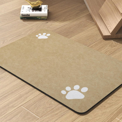 Pet Feeding Mat-Absorbent Dog Mat for Food and Water Bowl-No Stains Quick Dry Water Dispenser Mat-Dog Accessories Pet Supplies-Bowl for Messy Drinkers（Beige,12"x19"