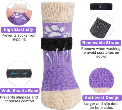 SCENEREAL Anti Slip Dog Sock to Prevent Licking Paws for Hardwood Floors, Boots & Paw Protector Shoes for Hot/Cold Pavement with Grippers, Double Sides Grips for Small Medium Large Senior Dogs, S
