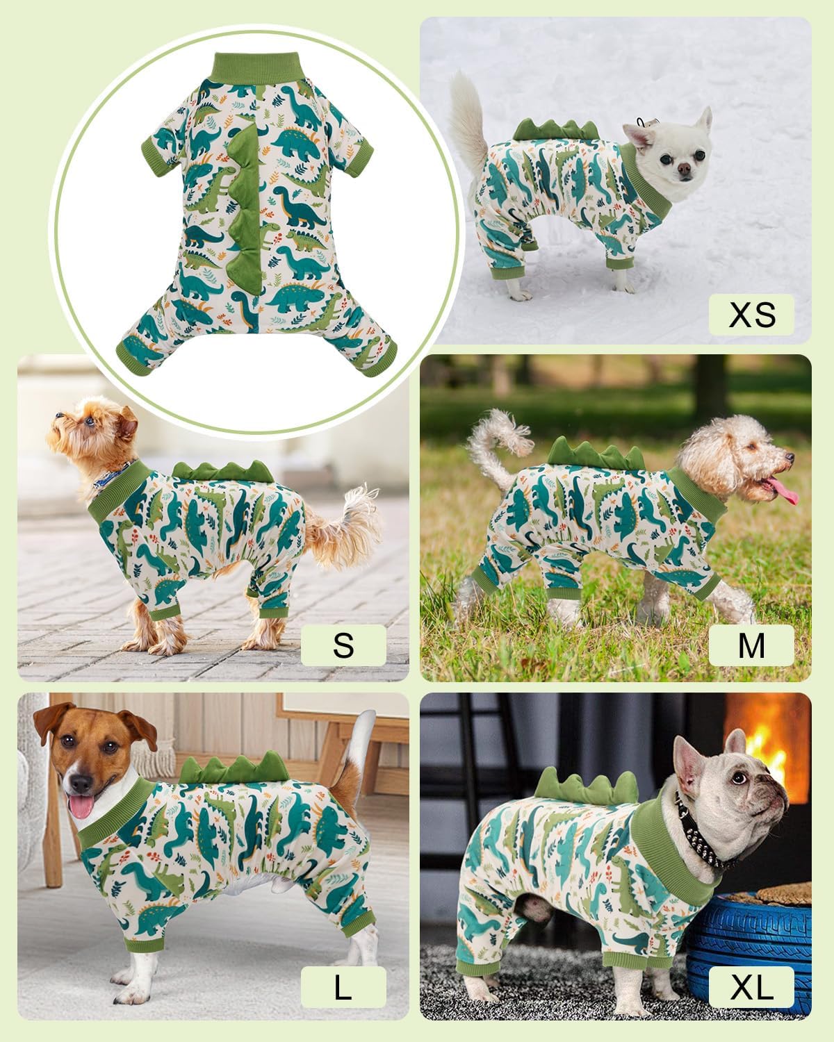 CuteBone Dinosaur Costume Dog Pajamas, Stretchy Spandex Crystal Velvet Sleepwear Coat for Small Dogs, Soft & Warm Pet Outfit Clothes for Cold Weather, Cozy Pullover Design COSP05XS