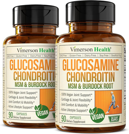 Glucosamine Chondroitin MSM – Joint Support Supplement for Women and Men with Glucosamine Sulfate 1500 mg, Chondroitin and MSM – for Cartilage, Joint Health and Flexibility – 2 Pack, Vegan