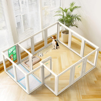 FXW AuraSpace Acrylic Indoor Unleashed Dog Playpen for Medium Dogs, 35 Inch, 16 Panels, White