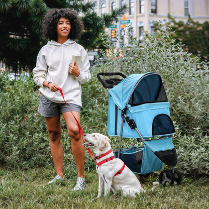 MoNiBloom 3 Wheels Pet Dog Cat Stroller for Small Medium Dogs Cats, Lightweight Foldable Jogger Stroller w/Storage Basket and Cup Holder, Mint Green - Pawvie