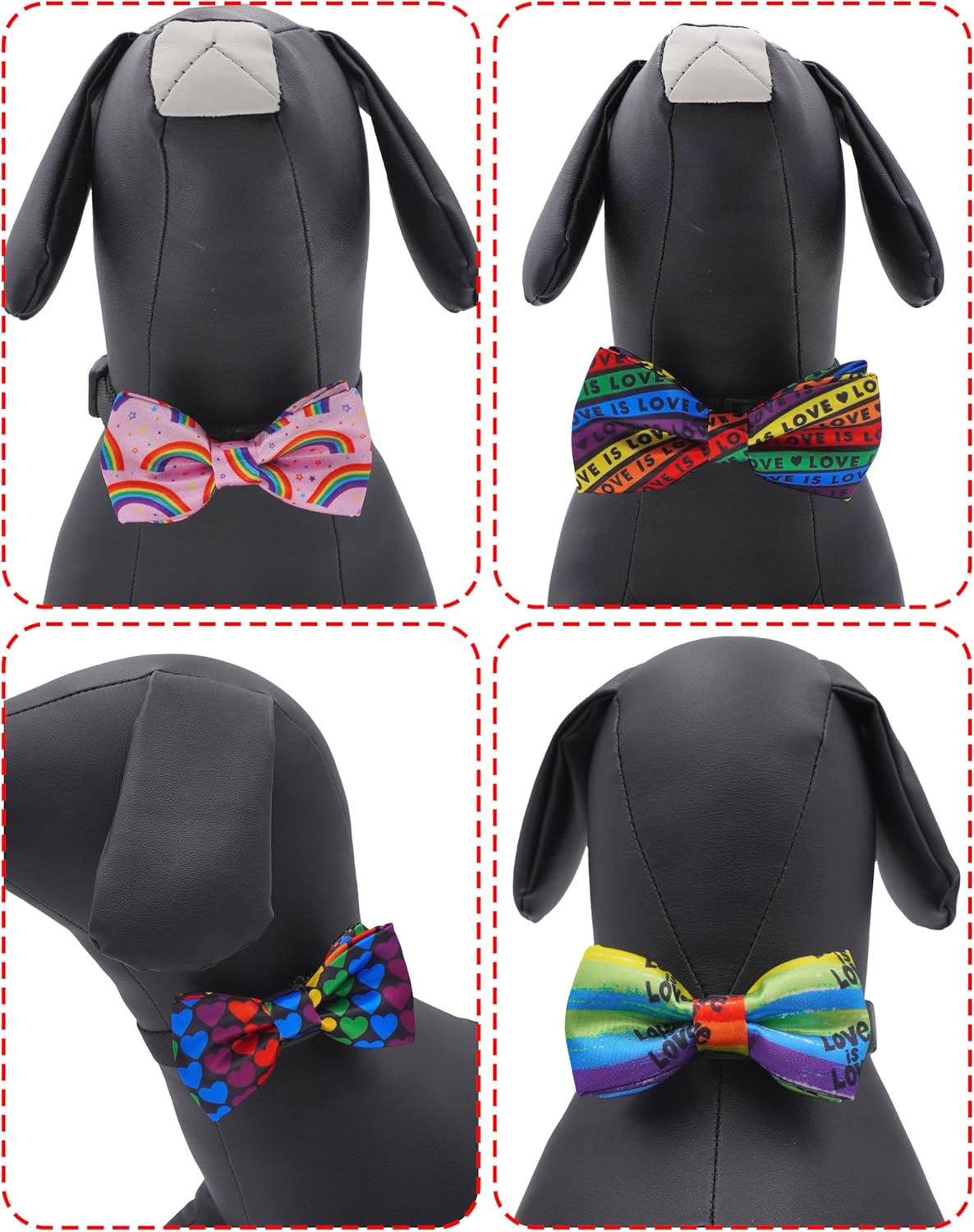 PET SHOW 10 Pack Pride Month Big Dog Bow Ties for Large Medium Dogs Sliding Collar Attachments Rainbow Bowties LGBT Bowknots Party Holiday Pet Grooming Accessories(Large)