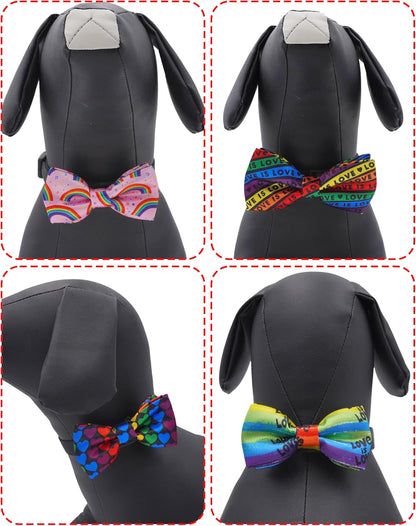 PET SHOW 10 Pack Pride Month Big Dog Bow Ties for Large Medium Dogs Sliding Collar Attachments Rainbow Bowties LGBT Bowknots Party Holiday Pet Grooming Accessories(Large)
