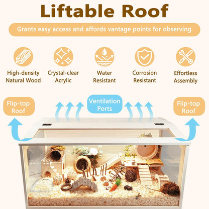Prolee Hamster Cage Wooden Chew Proof, Extra Large Mice and Rat Habitat Openable Top with Acrylic Sheets Solid Built Small Animal Cage with Leg Stands, 40 Inch Long