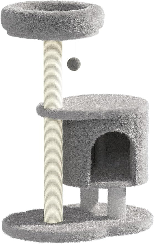 Cat Tree, 34.3 Inches Cat Tower with Scratching Post, Condo, Interactive Hanging Ball, Plush Perch for Indoor Large Cats, Gray