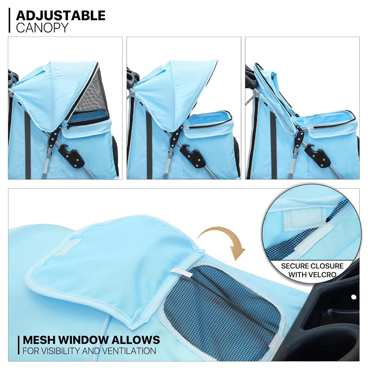 MoNiBloom 3 Wheels Pet Dog Cat Stroller for Small Medium Dogs Cats, Lightweight Foldable Jogger Stroller w/Storage Basket and Cup Holder, Mint Green - Pawvie