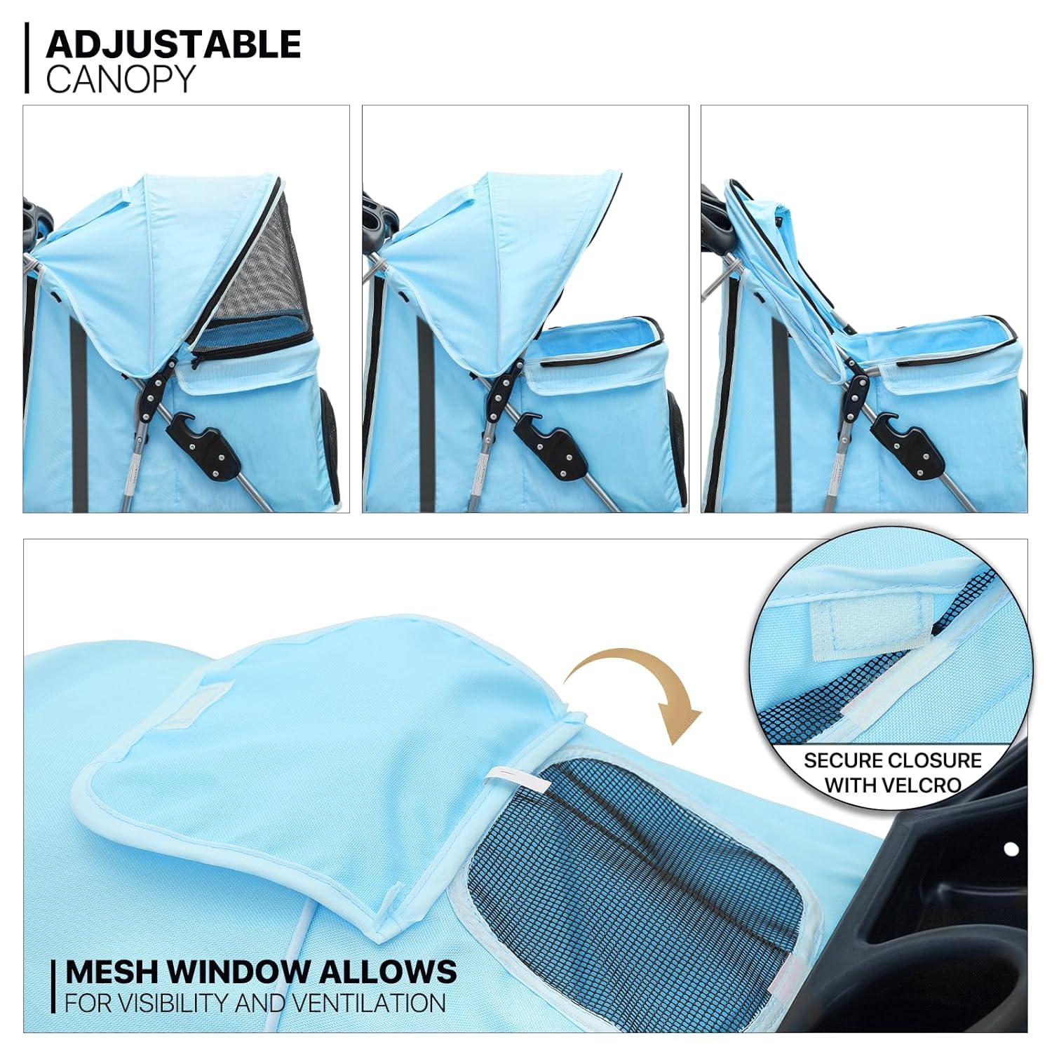 MoNiBloom 3 Wheels Pet Dog Cat Stroller for Small Medium Dogs Cats, Lightweight Foldable Jogger Stroller w/Storage Basket and Cup Holder, Mint Green - Pawvie