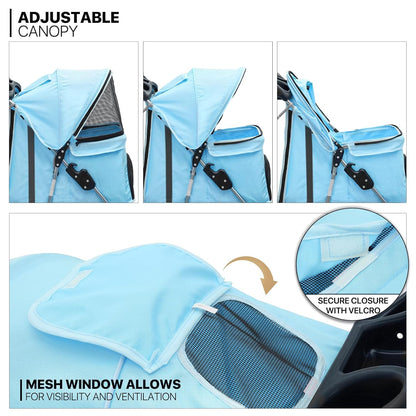 MoNiBloom 3 Wheels Pet Dog Cat Stroller for Small Medium Dogs Cats, Lightweight Foldable Jogger Stroller w/Storage Basket and Cup Holder, Mint Green - Pawvie