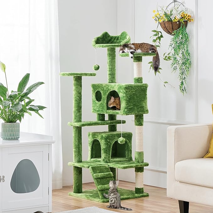 Yaheetech 54in Cat Tree, Cat Tower with Large Condo Sisal Scratching Posts and Dangling Balls, Pet Furniture for Kitten, Green