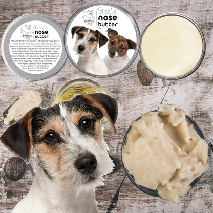 The Blissful Dog Jack Russell Terrier Nose Butter for Dry, Cracked Skin, Lick-Safe Dog Nose Balm with Moisturizing Shea Butter, Almond, Olive, and Essential Oils, Pet Supplies, Uncented, 1 oz.