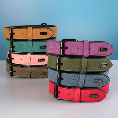 Didog Soft Padded PU Leather Dog Collar, Breathable and Adjustable Pink Dog Collars for Medium Dogs, Comfortable for Daily Walk, Pink, L Fit Neck 13-17"(22-44 lbs)