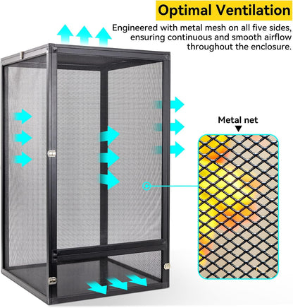 33 Gallon 360° Panoramic Foldable Reptile Terrarium Kit: Crested Gecko Tank and Reptile Cage for Superior Ventilation, Easy Feeding, Sturdiness, and Simple Assembly (Black, 26"x17"x17")