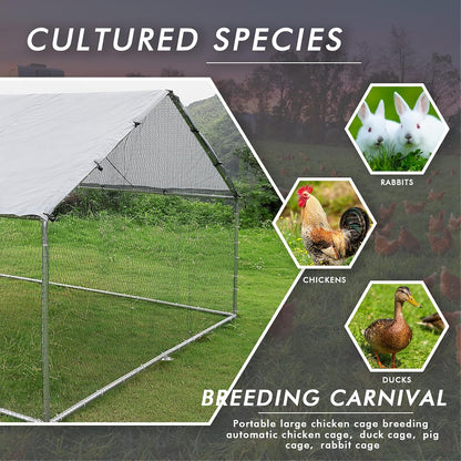 LEMBERI Metal Chicken Runs for Yard, Spire-roof Large Walk in Chicken coop cage for Outside,Galvanized Rabbits Duck Run and coops,Chicken Pen with Waterproof Cover for Outdoor,Backyard and Farm