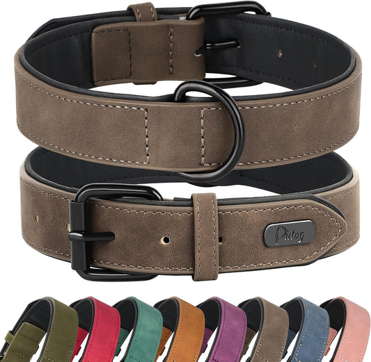 Didog Soft Padded PU Leather Dog Collar, Breathable and Adjustable Dog Collars for Small Dogs, Comfortable for Daily Walk, Brown, M Fit Neck 12-15"(13-22 lbs)