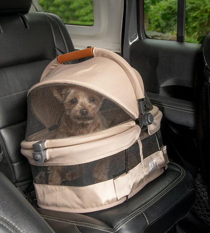 Pet Gear No-Zip View 360 Ultra Lite Pet Safety Carrier & Car Seat for Small Dogs & Cats Push Button Entry, 15", Sand,View 360 Ultra Light 15-inch,Sand - Pawvie