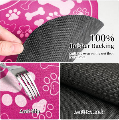 Dog & Cat Food Mat Bone Shaped Pet Feeding Mat Quick Absorb Water Bowl Placemat with Rubber Backing Indoor Floor Stain Resistant Pet Accessory Supplies (Pink, 16x24 Inches)