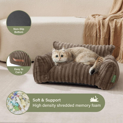 Cute Couch Bed for Pets, Supportive Cat Sofa for Indoor Cats, Small Dog Sofa Bed for Small Dogs, Brown, 24 inches