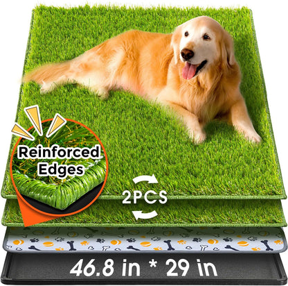 Hompet Dog Grass Pad with Tray Large, 46.8"x29", 2 Reusable Artificial Turf for Dogs Potty, Waterproof Non-Slip Washable Pee Pads, Quickly Absorbency Portable Dog Litter Box for Indoor/Outdoor Use