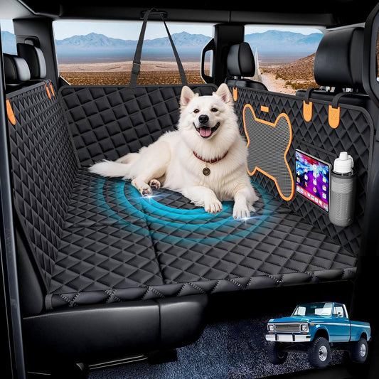 Dog Back Seat Extender for Truck, Hard Bottom Dog Car Seat Cover-Strong Support Waterproof Scratch-Proof Pet Hammock for Full Size F150/RAM1500/Silverado Crew Cab Pickup, Black - Pawvie