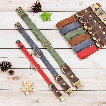 Didog Soft PU Leather Dog Collar for Large Dogs,Classic Adjustable Dog Collars with Quick Release Metal Buckle,Easy Clean and Comfortable with Nylon Lining,Denim Blue,L Neck 15-23"