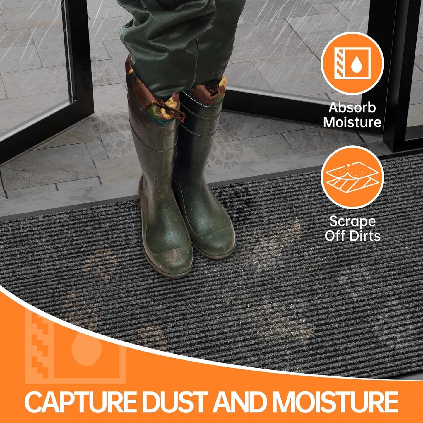 Indoor Outdoor Door Mat, 4’ x 3' Doormat for Entryway, Rubber Backing Non Slip Front Door Mat Outside Entrance, Super Absorbent Commercial Floor Mat for Home Office