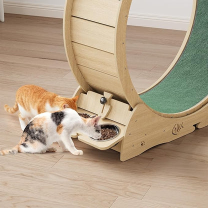 55" Multi-Cat Exercise Wheel with 3-Level Jumper & Scratching Pad - Silent TPE Spinner Activity Center with Rest Area to Prevent Boredom and Obesity in Indoor Cats
