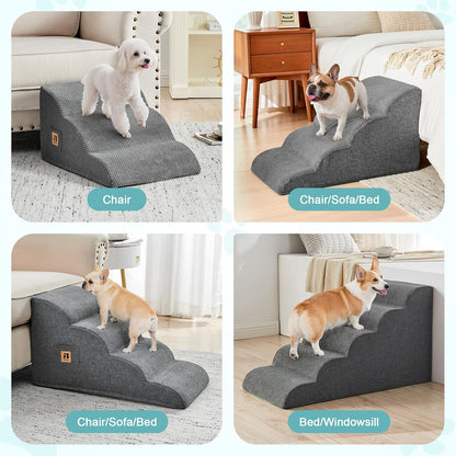 IFNOW Dog Stairs for Small Dogs and Cats 11.8" H, 3-Step Sturdy Dog Steps for Couch, Sofa or Chair, High-Density Foam Pet Stairs for Puppy, Older Cats, Non-Slip Curved Pet Ramp Indoor, Grey
