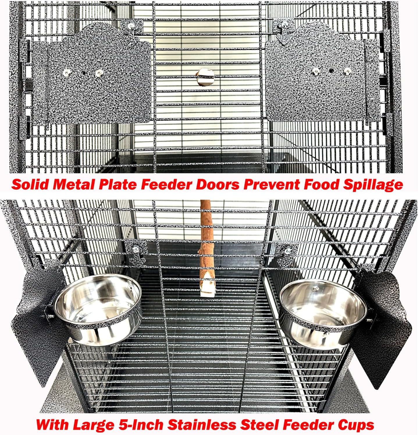 X-Large Elegant and Durable Wrought Iron Play Ground Perch Stand Top Climbing Ladder Bird Parrot Rolling Metal Cage with Around Seed Guard Storage Shelf On Heavy Duty Lockable Rolling Wheels