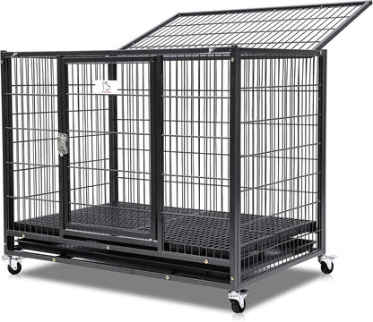 Homey Pet 37" Stackable Larger Heavy Duty Dog Cage w/Plastic Floor Grid, Open Top & Casters