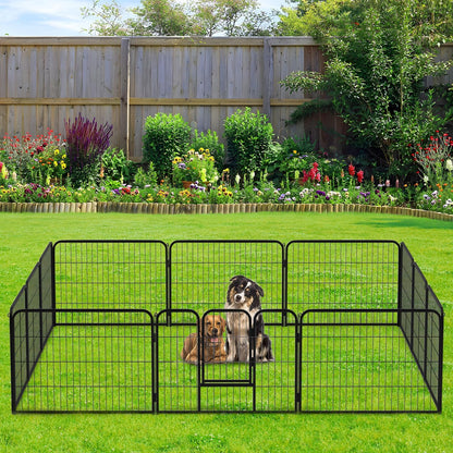 BestPet Dog Playpen Indoor 32 inch 12 Panels Metal Dog Pen Pet Dog Fence Outdoor Exercise Pen with Doors,Pet Puppy Playpen for RV Camping Yard, Black