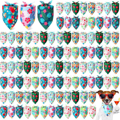 Shyyween100 Pieces Hawaii Dog Bandanas Bulk Summer Bandanas for Dogs Soft Bibs Adjustable Triangle Scarf for Small Medium Large Pets Summer Costume