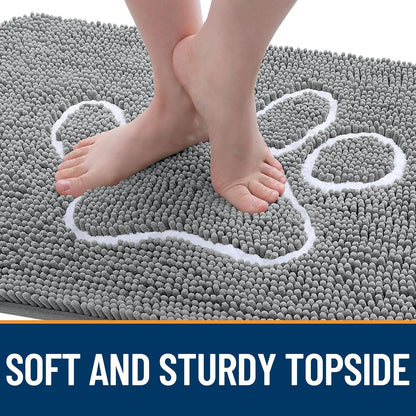 OLANLY Door Mat for Muddy Dog Paws 48x30, Absorbent Chenille Mud Doormat with Paw Print Design, Non-Slip Washable Doormat for Indoor Entryway, Quick-Dry Pet Bed Mats for Dirty Dogs, Grey and White